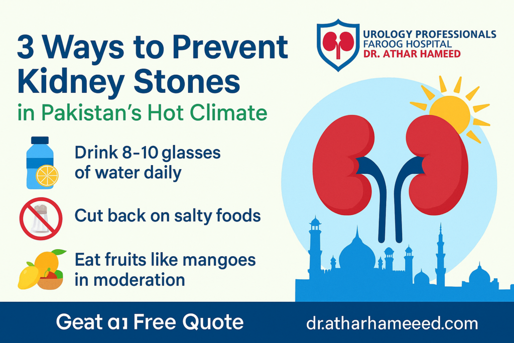 3 Ways to Prevent Kidney Stones in Pakistan – Infographic by Dr. Athar Hameed, Urology Professionals at Farooq Hospital DHA Lahore